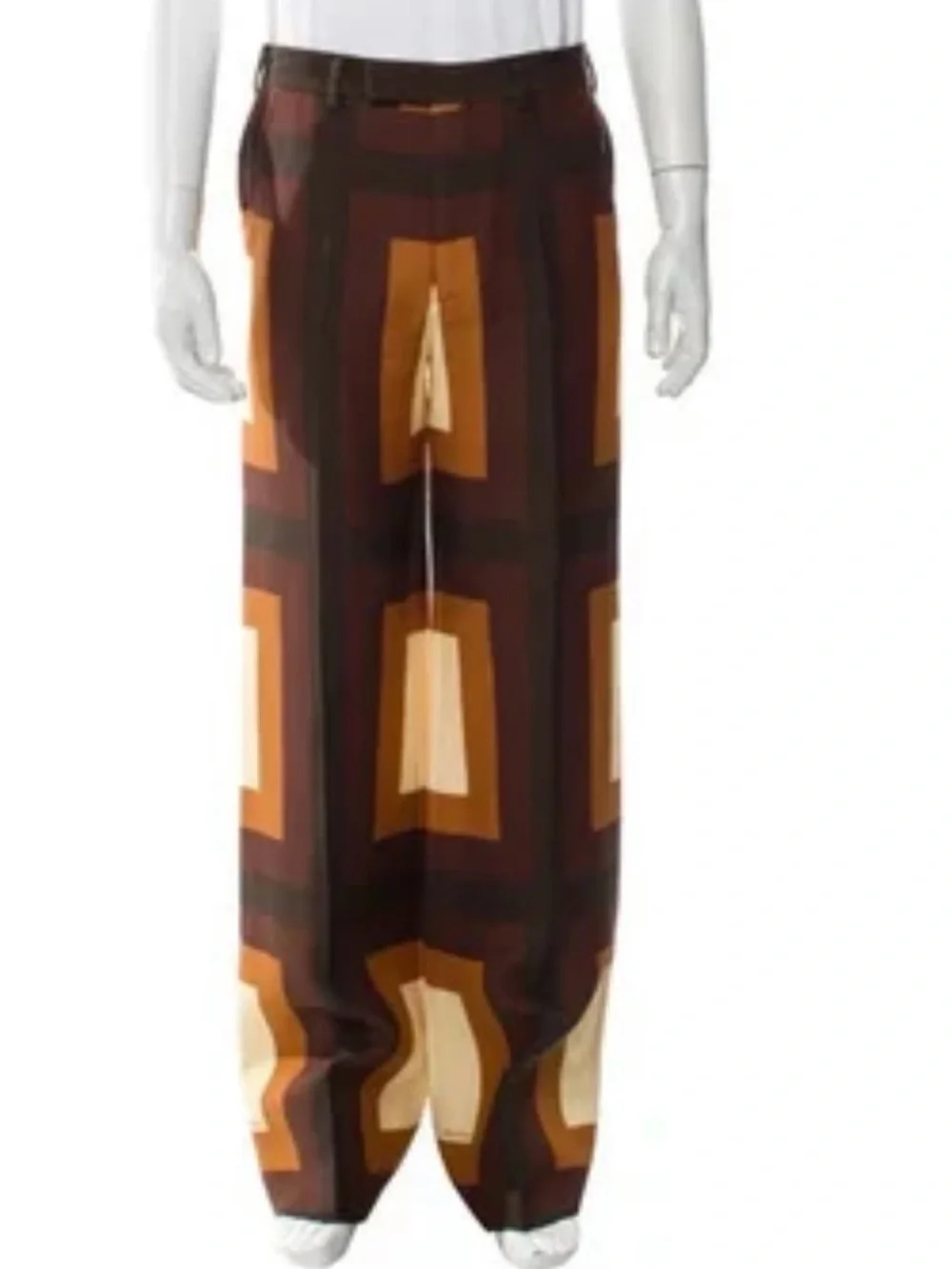 Gucci Men’s Brown and Tan Geometric Wide-Leg Trousers